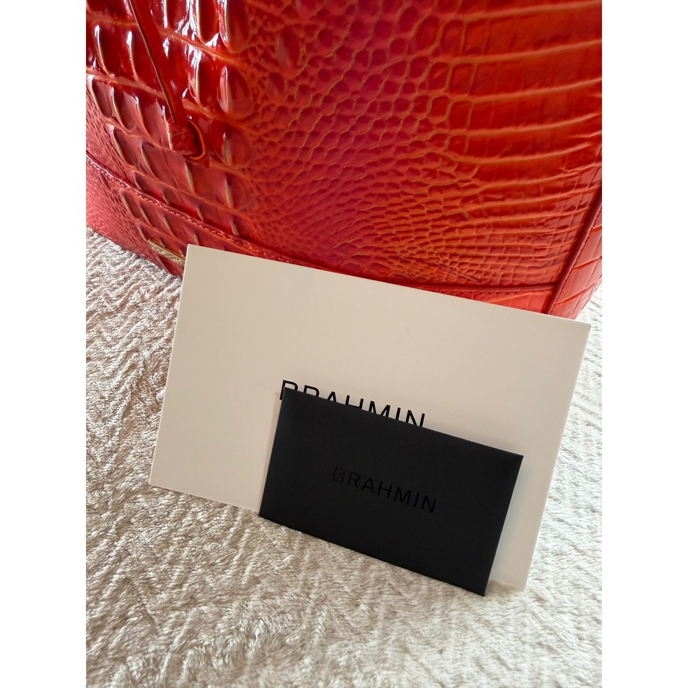 Brahmin Marlowe Flame Melbourne Bucket Bag Crossbody Bright Orange Red - Picture 8 of 16